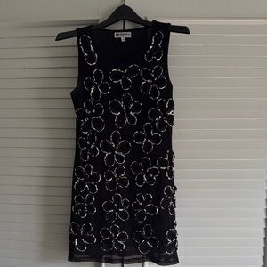 Papillon Black and White Floral A-line Designer Mini Little Black Dress Small